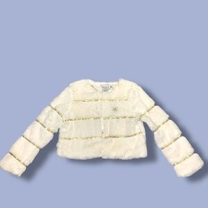 Disney Princess Frozen Faux Fur Kid Coat Ivory White Gold Sz S Fluffy Puffer